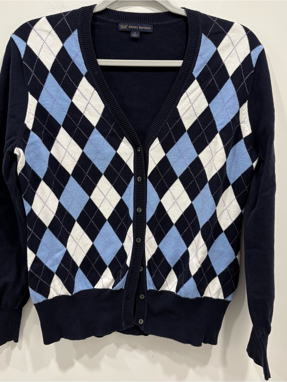 Brooks Brothers 346 Women's
Blue Argyle Button-Up
Cardigan Sweater Size Large